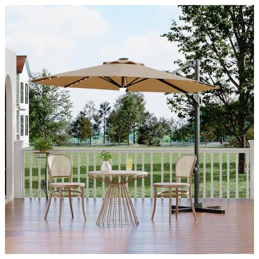 Best cantilever umbrella for high winds Garvee 10FT Cantilever Umbrella with Lights