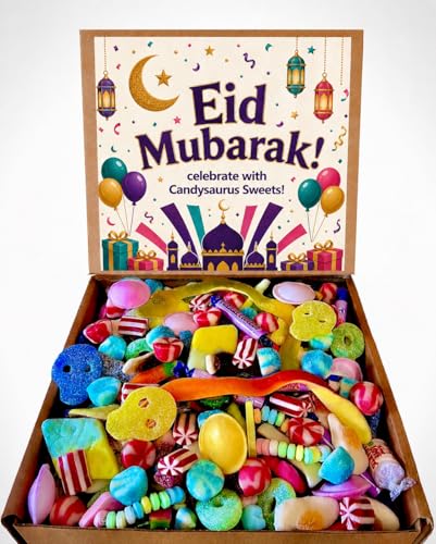Eid Mubarak Pick & Mix Sweets Box Premium Halal Large Candy Gift Box Retro & Modern Random Sweet Selection Perfect Eid Present (1KG) Candysaurus