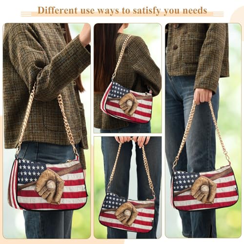 Image of Shoulder Bags for Women American US Flag Independence Day Patriotic Hobo Tote Handbag Small Clutch Purse with Zipper Closure