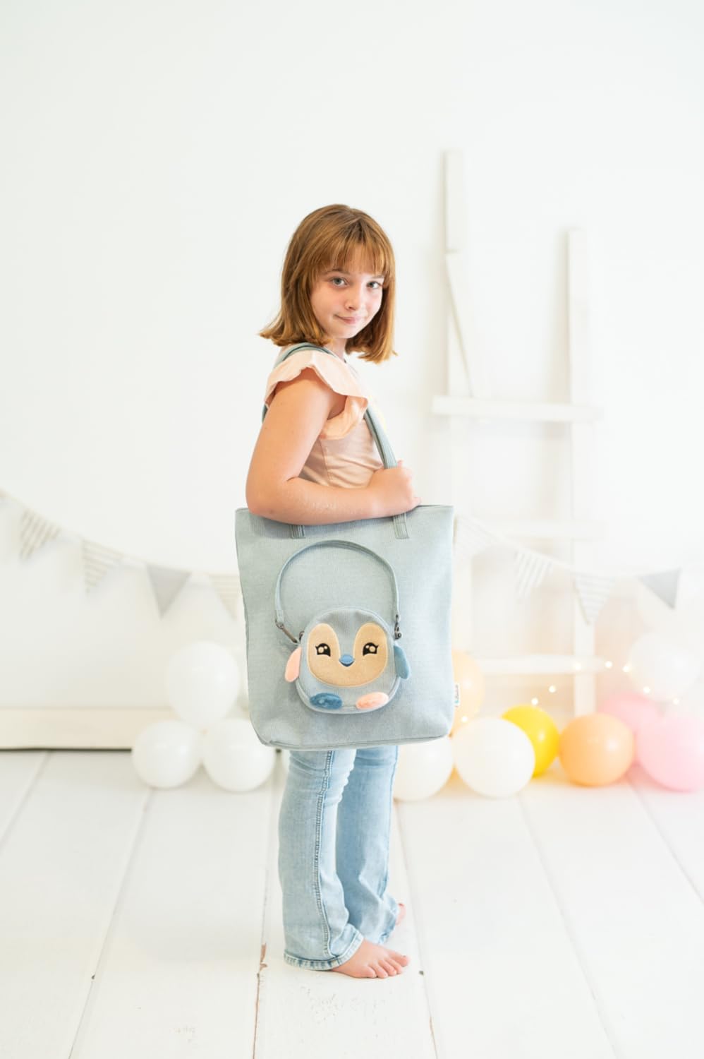 Bolso shopper infantil pingüino azul