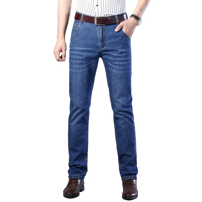 Thin Jeans Business Casual Jeans Solid Color Stretch Jeans(36)
