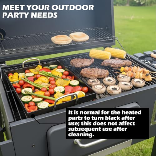 Ferrochef 15.7 x 11.8 Inch Cast Iron Griddle for Gas Grill Nonstick Flat Top Griddle Pan with Dual Handles for BBQ Outdoor Camping Cooking Parties Campfire Tailgating Teppanyaki BBQ Accessory