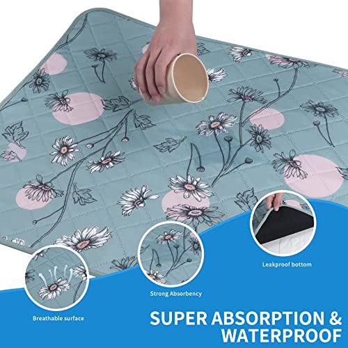 IEUUMLER 2 Stück Welpenunterlagen Waschbar für Hunde, Wiederverwendbar und Schnell Absorbierend PIPI Matten Trainingseinlagen für Laufstall/Autositz/Sofa FC013 (60*45cm-2pcs, Grüne Gänseblümchen)