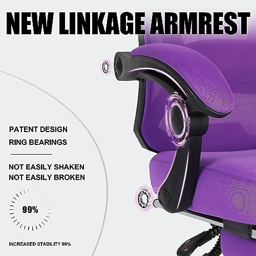 Misolant Ergonomic Office Chair with Footrest, Purple Desk Chair with Adjustable 2D Lumbar Support, High Back Mesh Ergonomic Computer Chairs with Adjustable Headrest for Home