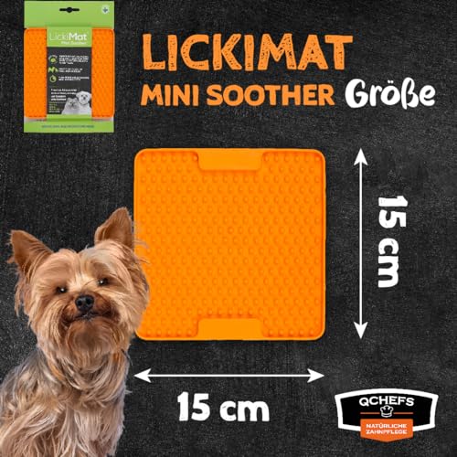 QCHEFS ZAHNPUTZFLOCKEN & Lickimat Soother als Zahnpflege Hund für Mundgeruch und Zahnstein Weg und Schleckmatte schlecken nach dem Hundefutter zur Beruhigung als Hundezubehör für unterwegs