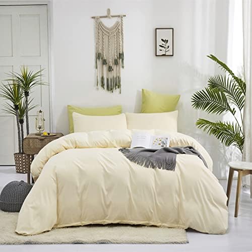 Wellboo Ivory White Comforter Sets Queen Solid Off White Bedding Comforters Cotton Women Girls Plain Light Yellow Quilts Modern Faint Yellow Blankets Simple Style Primrose Yellow Soft Comforters White