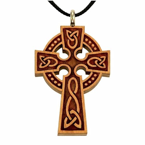 Ornate Wooden Celtic Cross Necklace w/Cord