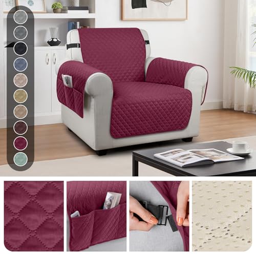 Image of TAOCOCO Armchair Protector - 1 Seater Couch Cover for Sofa, Pet Proof for Kids, Washable With Elastic Strap (Red)