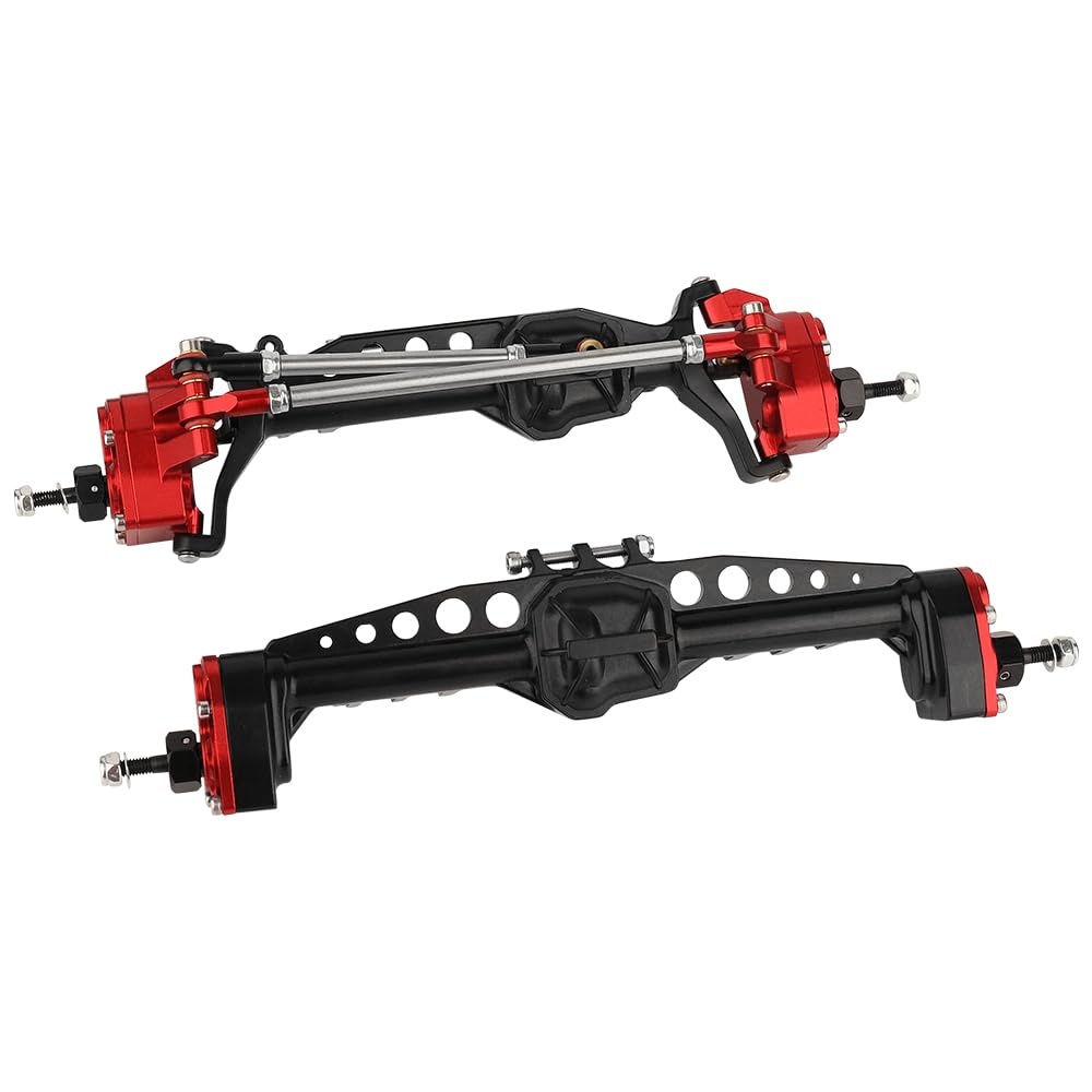 Pothyes CNC Metal Front and Rear Portal Axles for 1/10 RC Crawler Car Axial SCX10 III AXI03006 AXI03007 Wrangler JL AR45 Axle Upgrade Part (red)