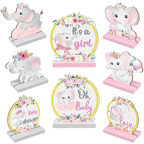 Décoration de table stable baby shower fille : 8 centres de table en bois éléphant rose