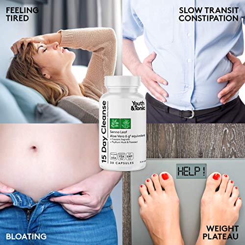 Youth & Tonic 15 Day Colon & Kidney Cleanse – Full Body Detox Pills for Bloating, Gut, Bladder, Urinary Tract & Kidney Flush Support – Senna & Cranberry Herbal Supplement, 60 Pills for Men & Women