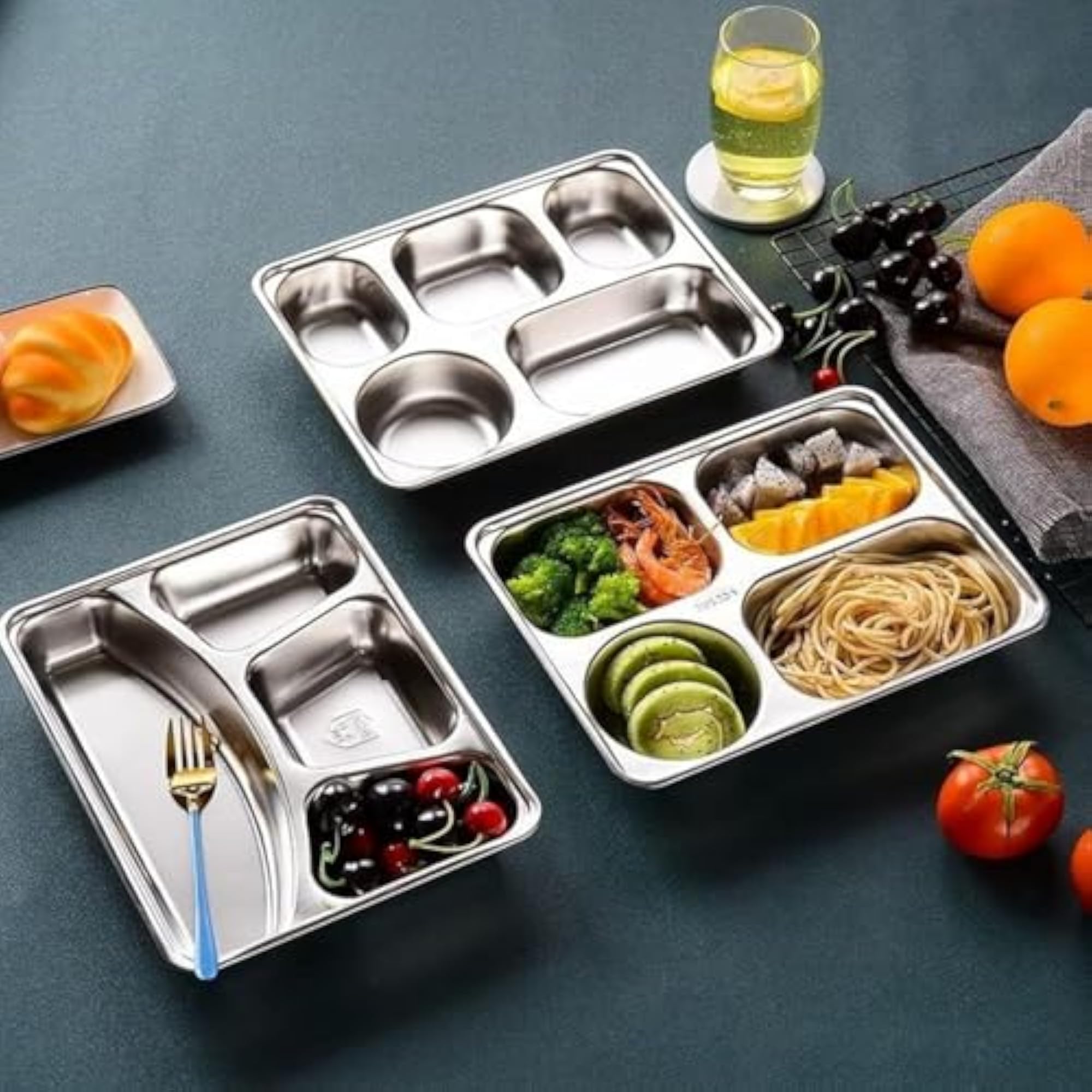 Stainless Steel Rectangular Divided Meal Plate