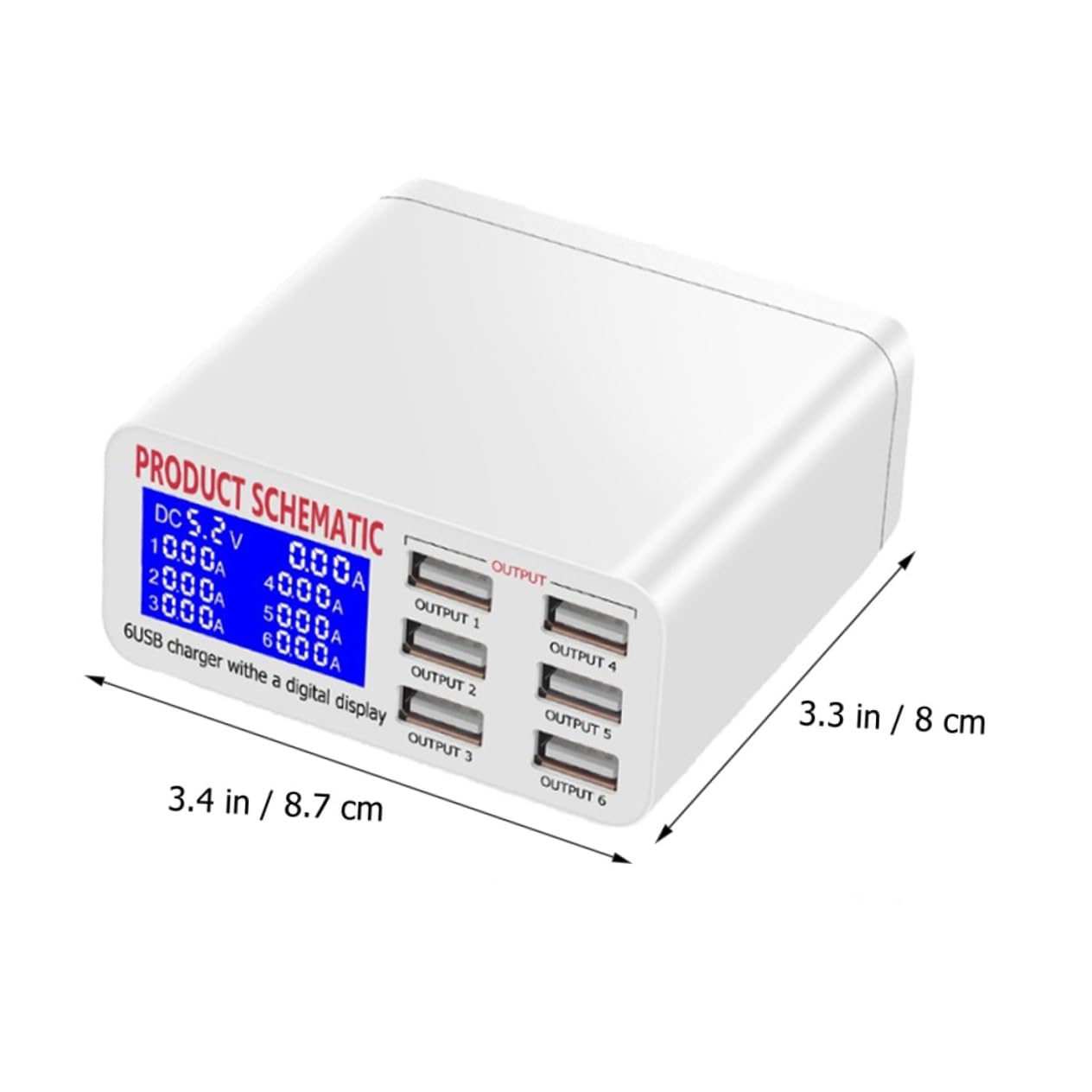 Mipcase Estación de Carga Inteligente USB de 6 Puertos Pantalla LCD, Adaptador de Corriente Multipuerto de 40w, Material Abs y PC para Carga Rápida y Segura