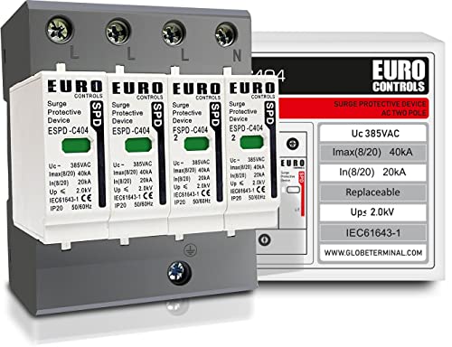 Image of EuroControls Surge Protective Device SPD 20 to 40kA,Type1+2, Phase + Neutral + Earth (4 Pole 385 Volt AC)