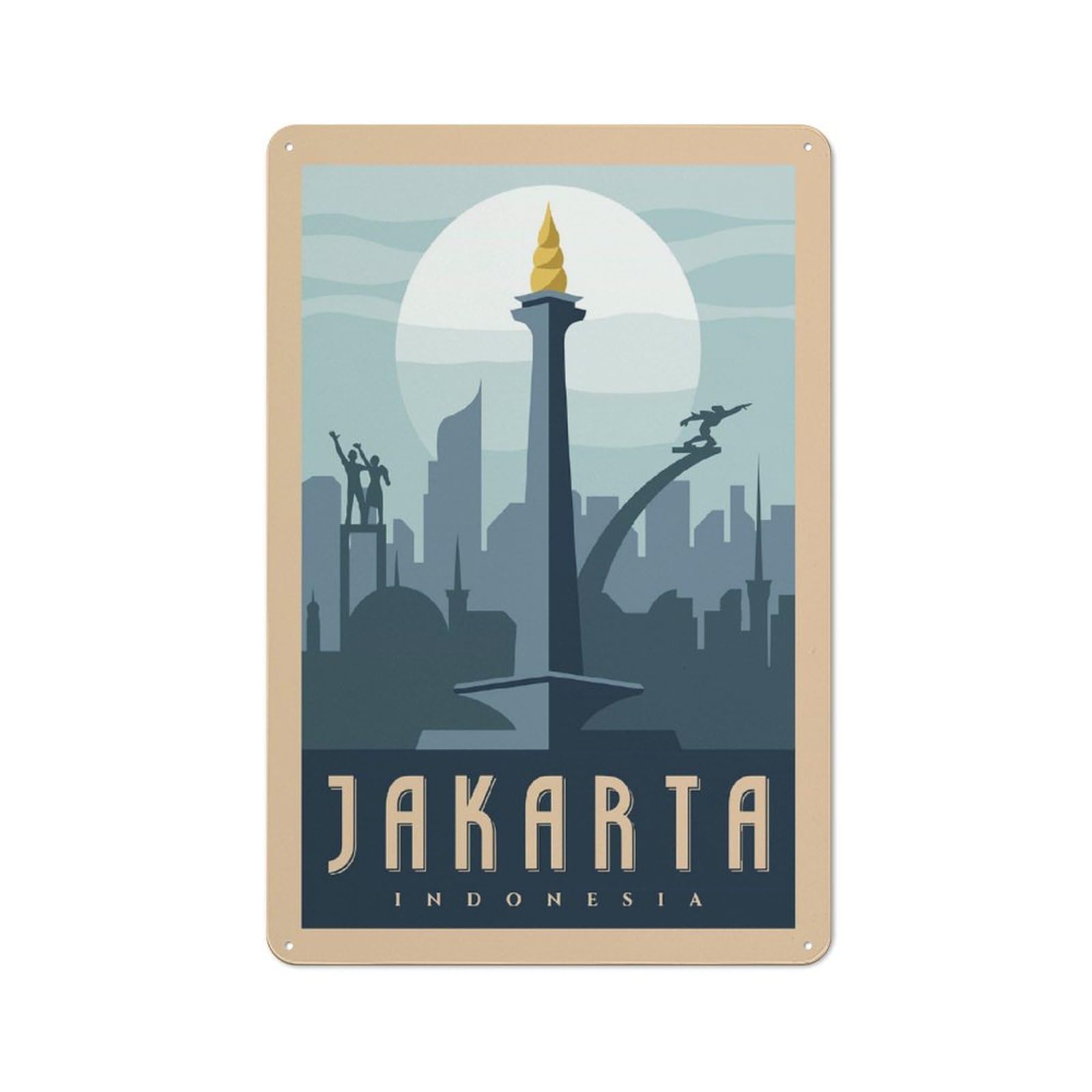 Junmoney Style-19 Jakarta Indonesia Travel Tin Wall Sign 30X20cm, Retro Novelty Wall Art For Bedroom, Kitchen, Office Or Living Room