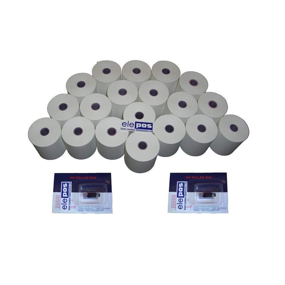 elePOS Till Rolls & Ink Rollers to fit Casio 130CR 130-CR 130 Cash Register - Starter Pack (20 Till Rolls & 2 Ink Rollers)