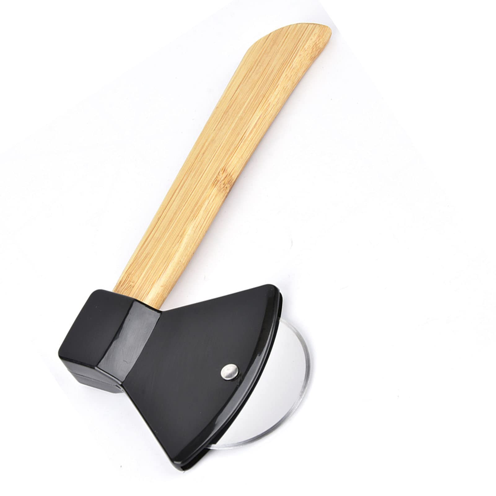 Hacha cortador de pizza lyrlody con agarre ergonómico de bambú y cubierta de PP