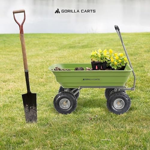Gorilla Carts Heavy Duty Poly Yard Dump Cart, Lawn & Garden Wagon, 600 Lb, Green - 17