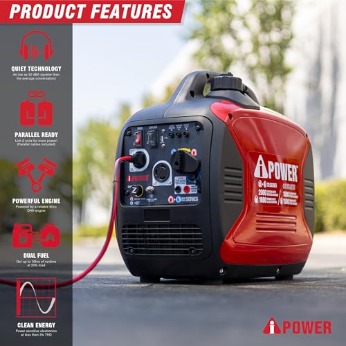 A-iPower SUA2000iD 2000 Watt Portable Inverter Generator Gas & Propane Powered, Small with Super Quiet Operation for Home, RV, or Emergency - Image 3