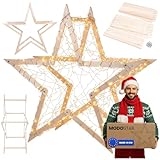 MODO24 DIY Stern MODOSTAR 3D Weihnachtsstern Set aus FSC Holz, Sternabmessungen: 139 cm, zum Aufstellen im Garten & Terrasse, Naturholz, faltbar & stabil, Weihnachtsdeko, Farbe: Natur unbehandelt