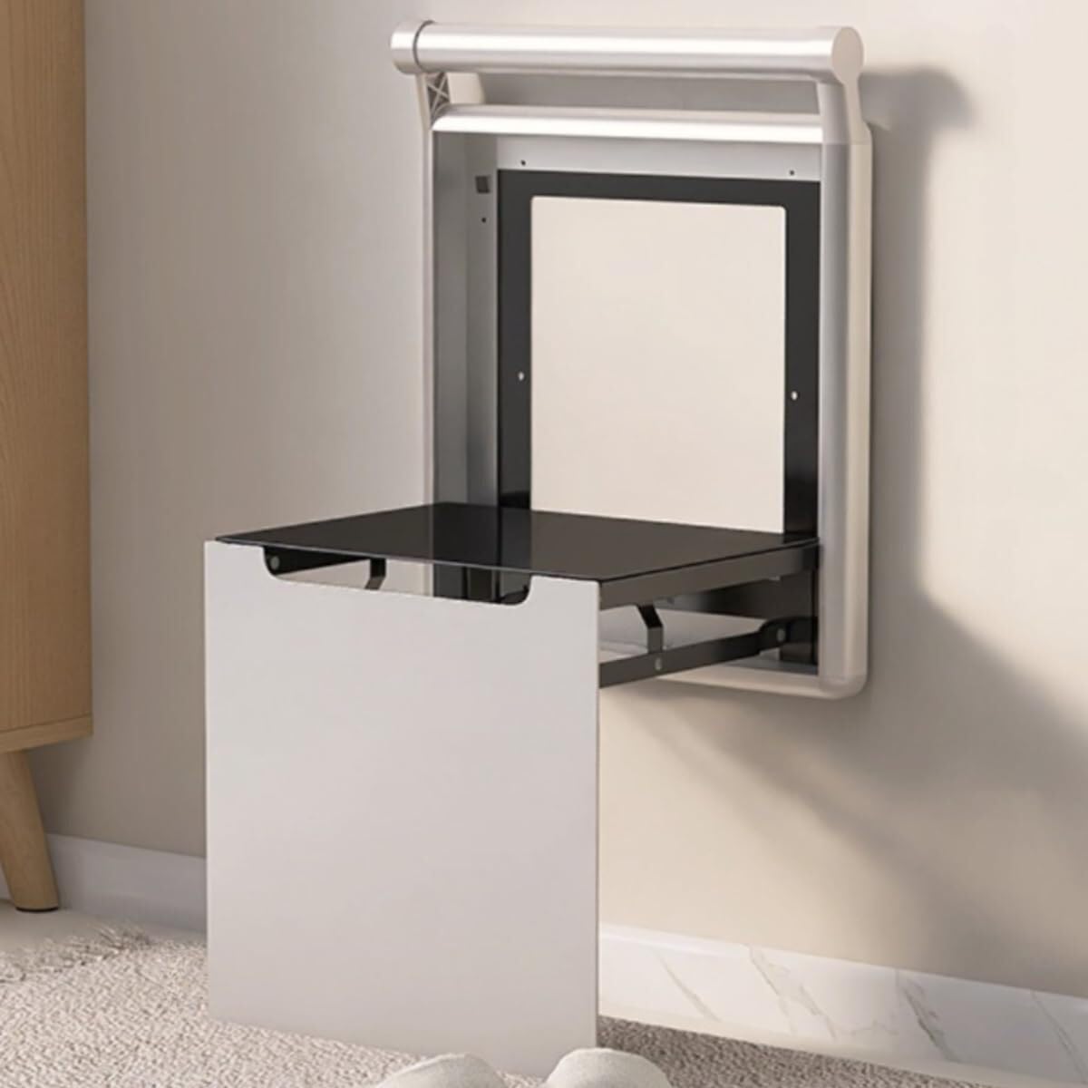 shower stool Folding Entryway Stool Folding Shower Seat Wall Mounted Shoe Changing Stool with Handrail for Living Room,Bathingroom folding(Silver)