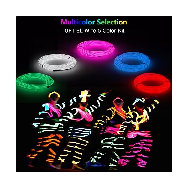 Ait el wire kit 9ft, portable neon lights for parties, halloween, diy decoration (5 pack, each of 9ft, red, green, pink, blue, white) - image 4