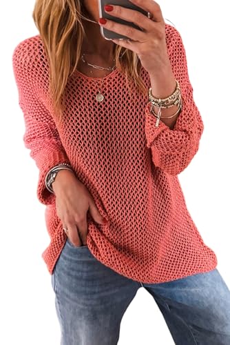 Urchics Smoke Gray Crochet Hollow-Out Jumper Top Sweater Pullover for Women