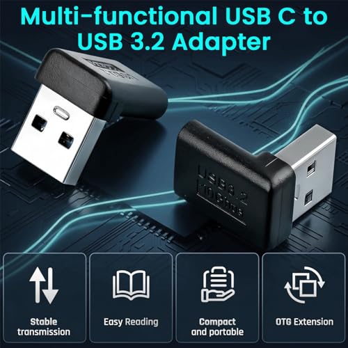 Image of Verilux 2Pcs Right Angle Type C Female to USB Male Adapter, Type C to USB 3.1 Charger Converter Support 10Gbps Speedy Data Transfer Compatible with iPhone 17 /16 /15, Galaxy S26 /S25 /S24, Black