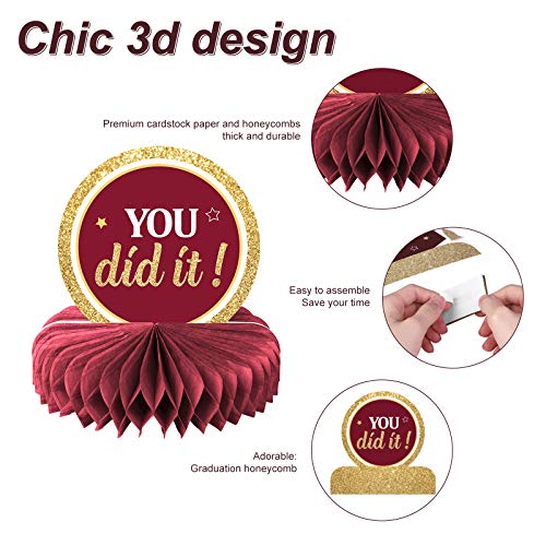Party Greeting 2022 Graduation Party Decorations Class Of 2022 Congrats Grad Honeycomb Centerpieces Congratulate Graduation Table Toppers For Graduation Party Favor Supplies Maroon 8Pcs thumb #2