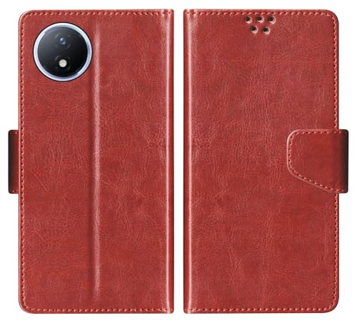 Image of SBMS Flip Cover for Vivo Y02 / Vivo Y02T Back Cover Case with Magnatic Closure | Inbuilt Stand | Card & Money Pocket (Brown)