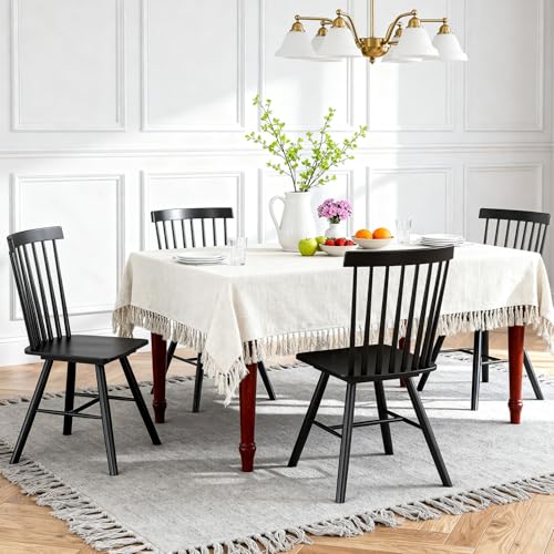 FDW Spindle Back Wooden Dining Chairs Set of 4 Sturdy Windsor Design with Wide Backrest Comfortable Modern Farmhouse Chairs for Kitchen Living Room & Restaurant Easy Assembly Black