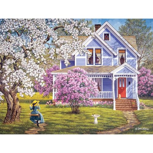 Bits and Pieces Puzzle de 300 Piezas para Adultos - Lilacs and Lace - 300 Piezas Grandes 18" x 24" Rompecabezas, Árbol de Lila Casa Victoriana, 2 Piezas Únicas miniatura 1