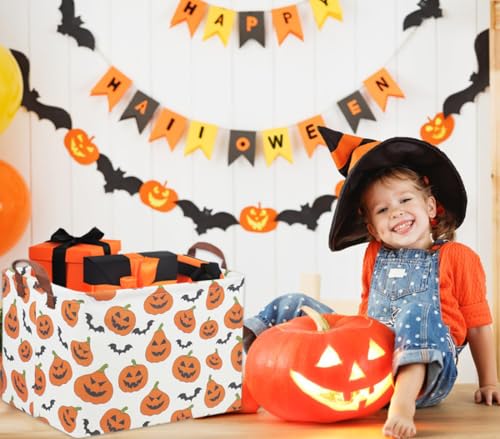 Image of Rectangular Halloween Basket for Kids Pumpkin Basket Toy Storage Bin Organizer Box Room Decor for Halloween Parties(Halloween Pumpkin)