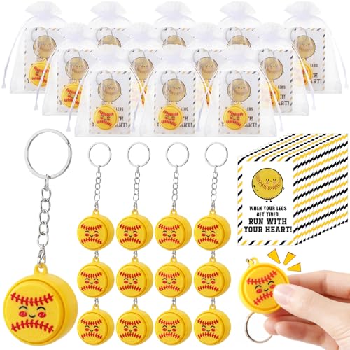 Gerrii 24 Sets 3D Fidget Softball Keychains Stress Relief Sensory Keychain Gifts with Inspirational Cards Softball Party Favors Senior Night Gift for Girls Game Day Team Gift Sports Enthusiast