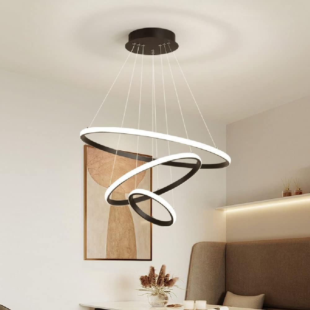 swanart Modern Double LED Chandelier - 3-Ring Black Aluminium Suspension Lamp in Warm White - Elegant Lighting Solution for Contemporary Homes (B0CWP458NR) Amazon Price History, Amazon Price Tracker
