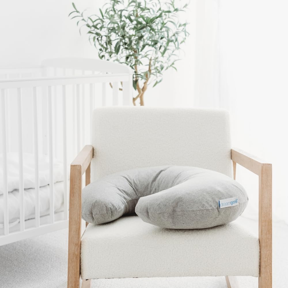 Dreamgenii Cuscino per allattamento grigio – Supporto per gravidanza e allattamento con fodera rimovibile lavabile in lavatrice in 100% jersey di cotone