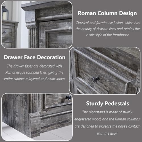 Image of Farmhouse 7 Drawers Dresser for Bedroom, 57 inch Tall Large Dressers & Chests of Drawers w /Roman Column, Storage Dressers Organizer for Bedroom, Hallway, Living Room, Light Grey