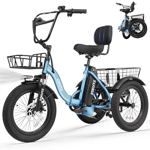 ESKUTE tricycle électrique adulte 1200W, batterie 624Wh, pneu 18x3.0, bleu