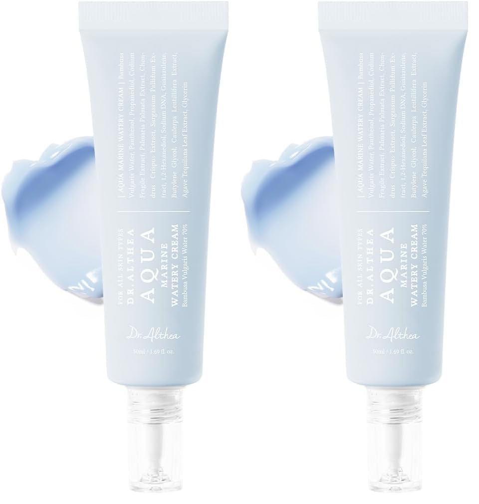 Dr.Althea Aqua Marine Watery Cream | Daily Face Moisturizer for All Skin Types | Deep Hydration Face Cream with Hyaluronic Acid | Vegan Korean Skincare, 1.69 Fl Oz (Pack of 2)