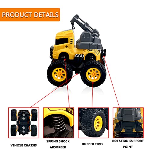 Construction Truck Toys - 4 Pack Excavator, Mixer, Crane, Dump Trucks Push And Go Friction Powered Cars Monster Stunt Vehicles Playset Kids Birthday Party Favors Gifts For 3+ Year Old Boys Girls #TOP2