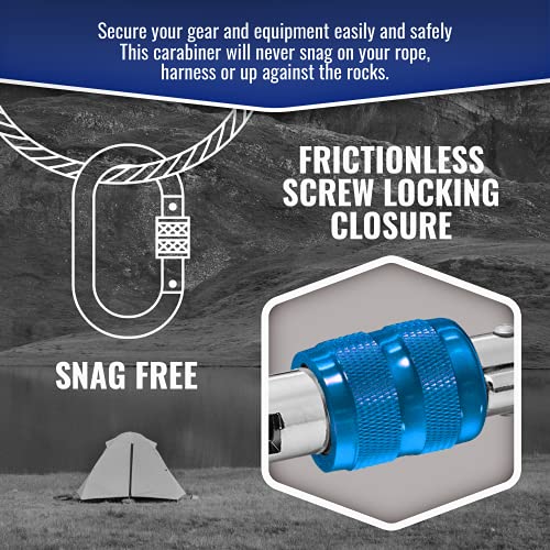 25Kn Climbing Carabiner Clip - Heavy Duty O-Shape Steel Locking Caribeaner - Uiaa / Ce Certified Rock Climbing Gear - Strong Large Locking Oval Caribeener For Mountain Climbing #TOP5
