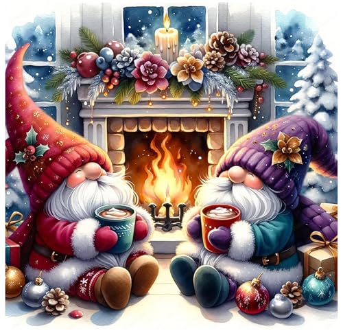 xackcme Christmas Paint by Numbers for Adults, Gnome Paint by Number on Canvas Without Frame, DIY Xmas Oil Painting for Gift Home Wall Decor (16x16 inch)