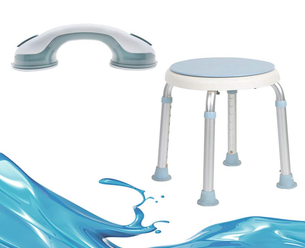 Froadp Taburetes de Baño de Aluminio, Asiento de Ducha con Asas, Silla de Ajustable en Altura sin Respaldo, Taburete con Pies Antideslizantes Carga 136KG para Mujeres Mayores Embarazadas(Tipo A)