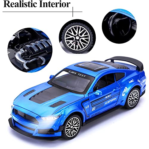 Image of DEUSON ECOM 1:32 Scale GT Mustang Toy Car for Kids Diecast Metal Cars with Light Sound Pullback Openable Door Toy Car for Kids Best Gifts Toys for Boys
