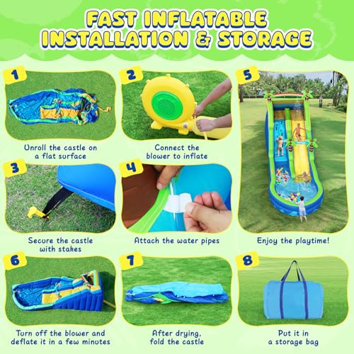 Commercial Grade Water Slide for Kids & Adults Giant Inflatable Water Slide Bounce House with Blower Wet Dry Combo Durable PVC Splash Water Pool for Backyard Parties Beach (20x7.5x9.5FT) - Thumbnail 5
