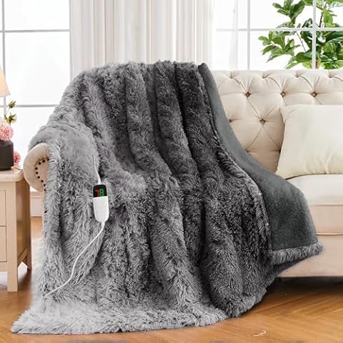 RUJIPO Heated Electric Blanket Charcoal Grey Cover
