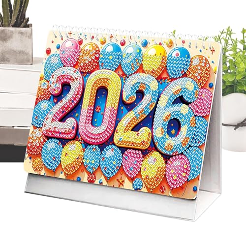 JIEBWCHA 2026 カレンダー | ラインストーン アート オフィス デスク カレンダー 2026 | 教師 学生 教室 テーブル 誕生日 クリスマス スクール ブックシェルフ プランニング | デスクトップ アクセサリー 月間プランナー