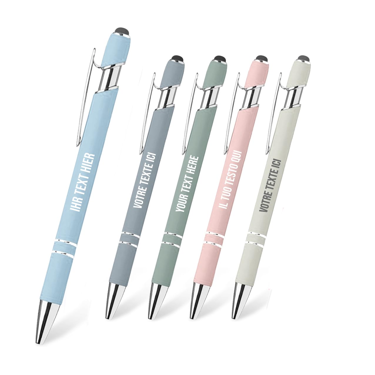 Stylo Personnalisé 2en1 avec stylet pour usage téléphone,tablettes.Marque française.Encre Noire. Couleurs Pastel (Chrome, Bleu Alpin, 75)