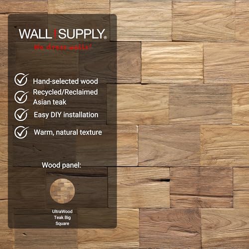 Wall!Supply 3D Wall Panels – Reclaimed Squared Asian Teak Wood – Home Decor Wallpaper Alternative for Living Room, Bedroom & Office – Easy DIY Installation – 10 Pack, Covers 9.68 Sq Ft by Wall!Supply - Image 3