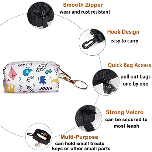 Image of Love Dream Dog Poop Bag Holder Leash Attachment, Pet Waste Bag Dispenser, Fits Any Dog Leash for Waiking Running and Hiking (White Pattern)